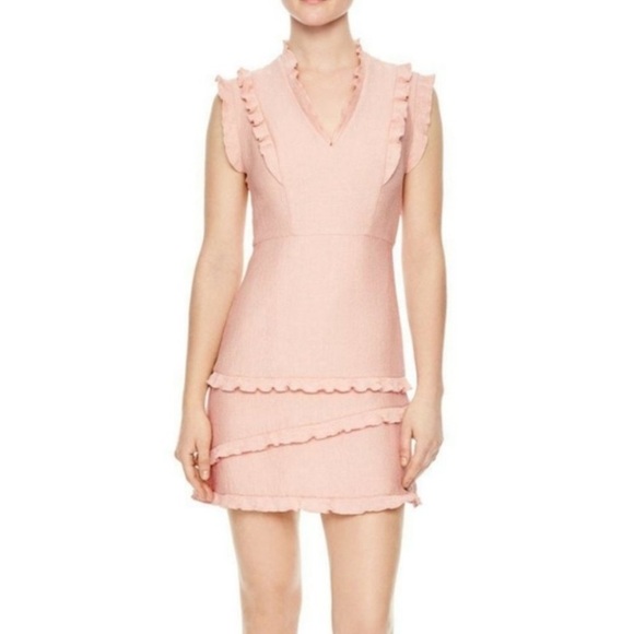 Sandro Paris Flirty Rose Pink Ruffle Trimmed Side Zip Mini Cocktail Dress - Picture 5 of 8